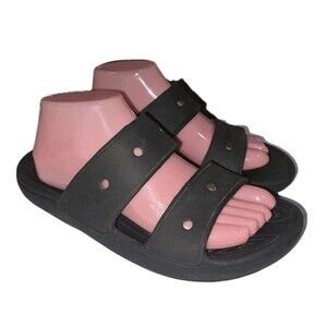 CROCS ICONIC Sz W9 M7 Classic Two Strap EVA Slide Comfort Black Summer Sandals